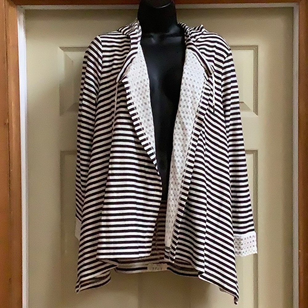 Anthropologie Skies Are Blue black and white striped cardigan